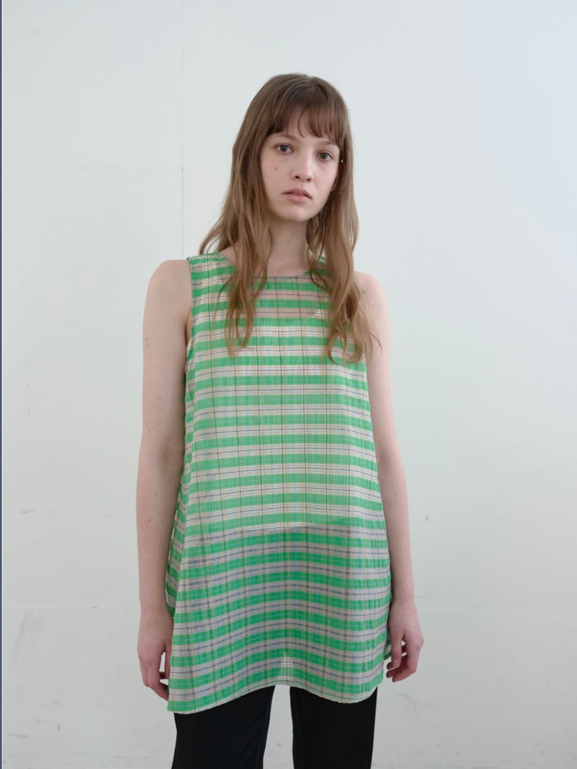 엔조블루스 시어체크 슬리브리스탑 (그린) 상품이미지2