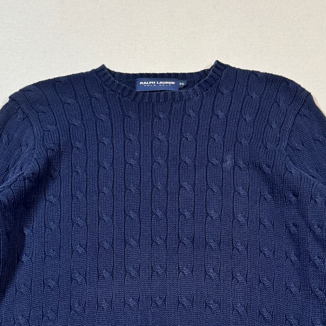 M) 폴로 랄프로렌 코튼 케이블 꽈배기 라운드넥 니트 네이비 상품이미지3