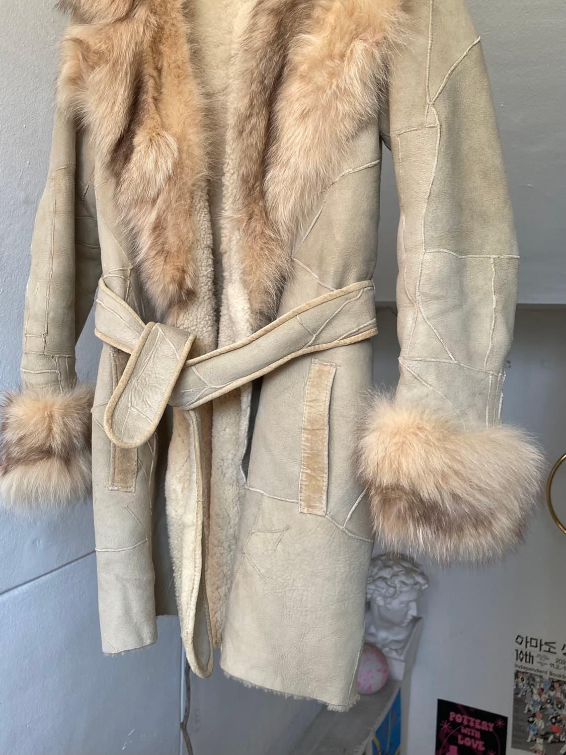 y2k 가죽 패치워크 롱 퍼 코트 상품이미지3