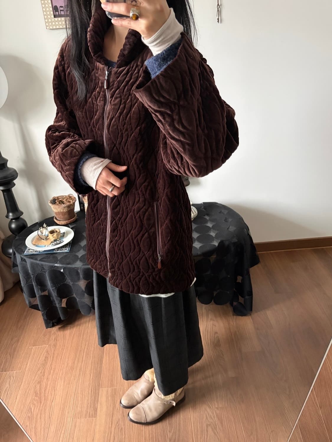 velour quilting zip-up jumper 상품이미지4