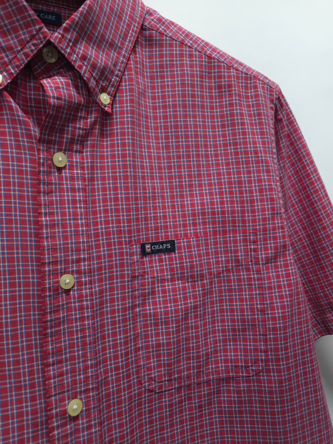 ​챕스(CHAPS) 레드 잔체크 버튼다운 이지케어 반팔 셔츠(100) 상품이미지4