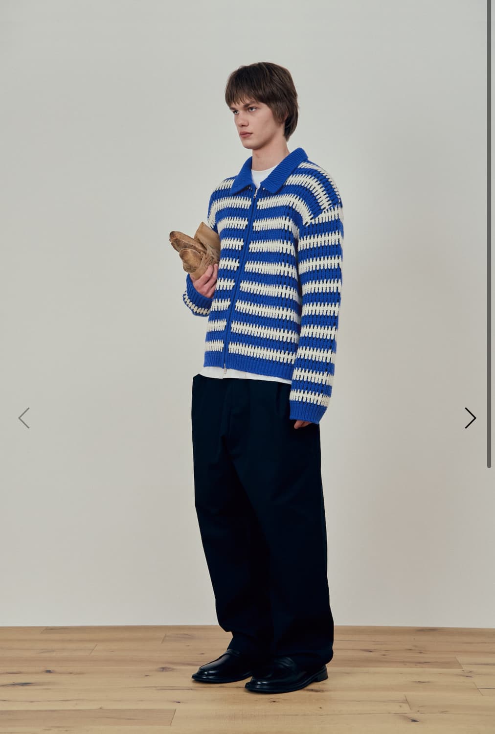 에스티유 Stripe Collar Zip UP Sweater Blue 상품이미지1