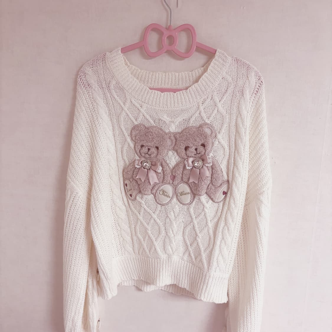 리즈리사 트윈베어 곰 니트 양산형 지뢰계 쿠마 화이트 블라우스 상품이미지1