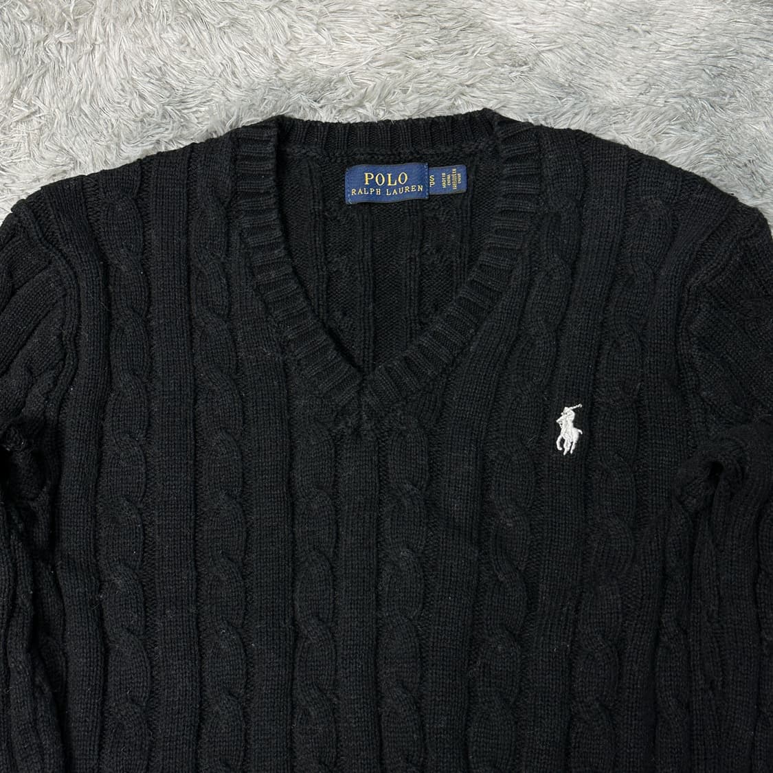 폴로랄프로렌 꽈배기 브이넥 블랙니트 s 상품이미지2