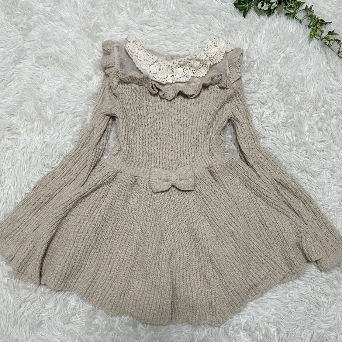 리즈리사 러플 레이스 니트 원피스 히메갸루 라떼갸루 달천깔 짜잔씨 상품이미지3