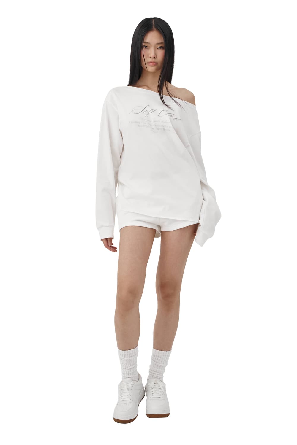 클리시어 원숄더 맨투맨 화이트 상품이미지1