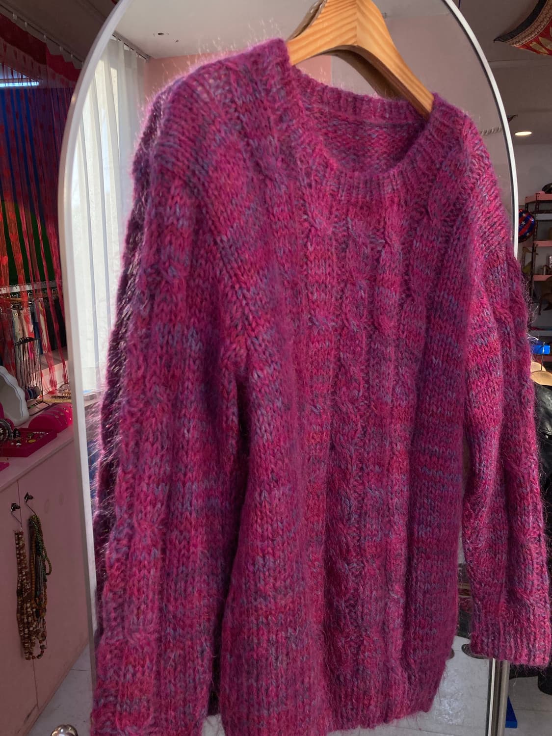 빈티지 울 핑크 꽈배기 니트 상품이미지2