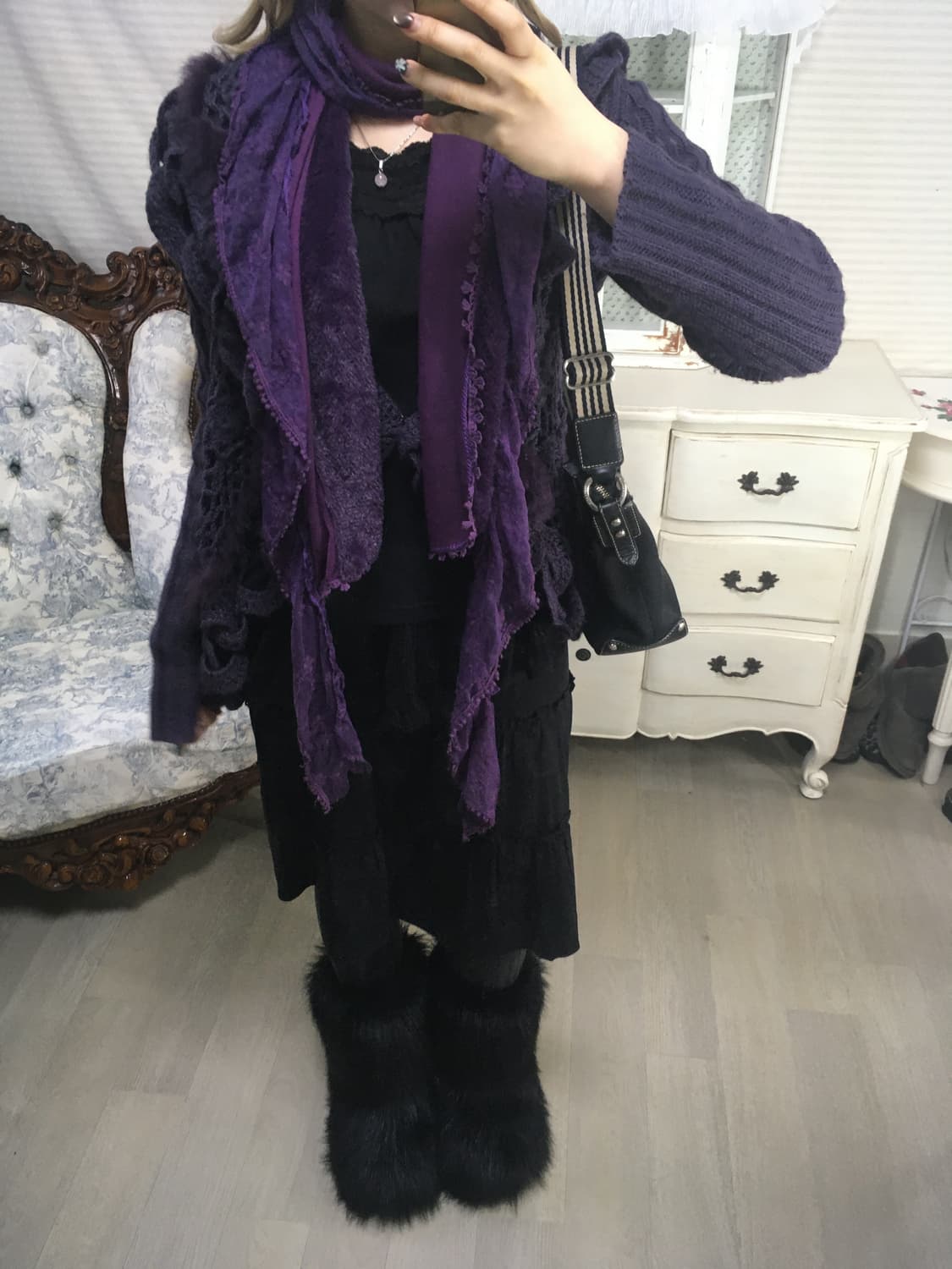 Set) purple crochet fur knit cd +muffler 상품이미지5