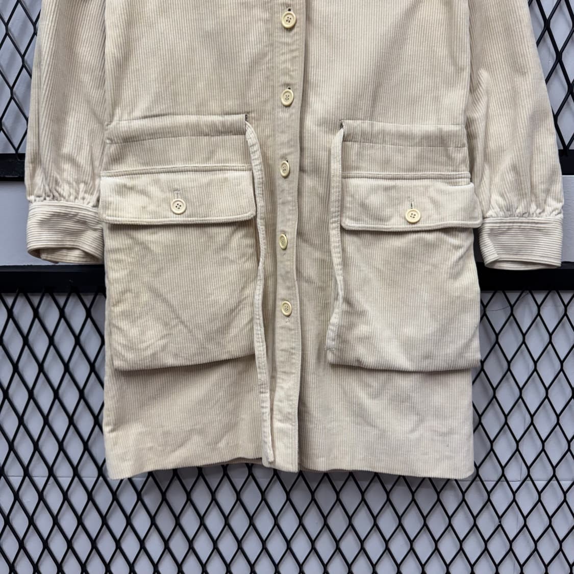 90s 입생로랑 YSL 코듀로이 롱 파카 퍼후드 포켓 포인트 베이지 상품이미지4