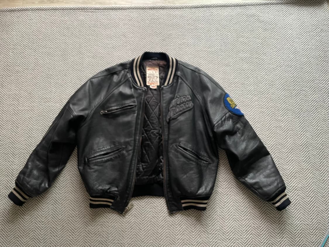 90‘s아비렉스 트랙필드 레더 바시티 자켓  상품이미지2