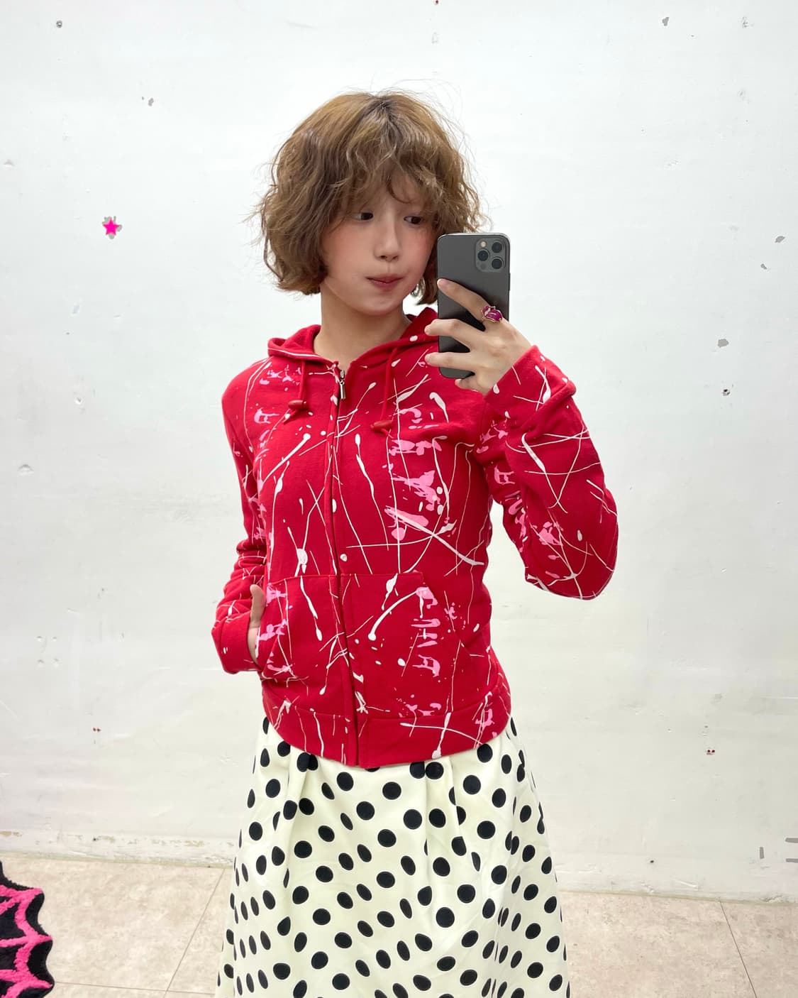 Pink Painting Red Hooded Zip-Up 상품이미지1