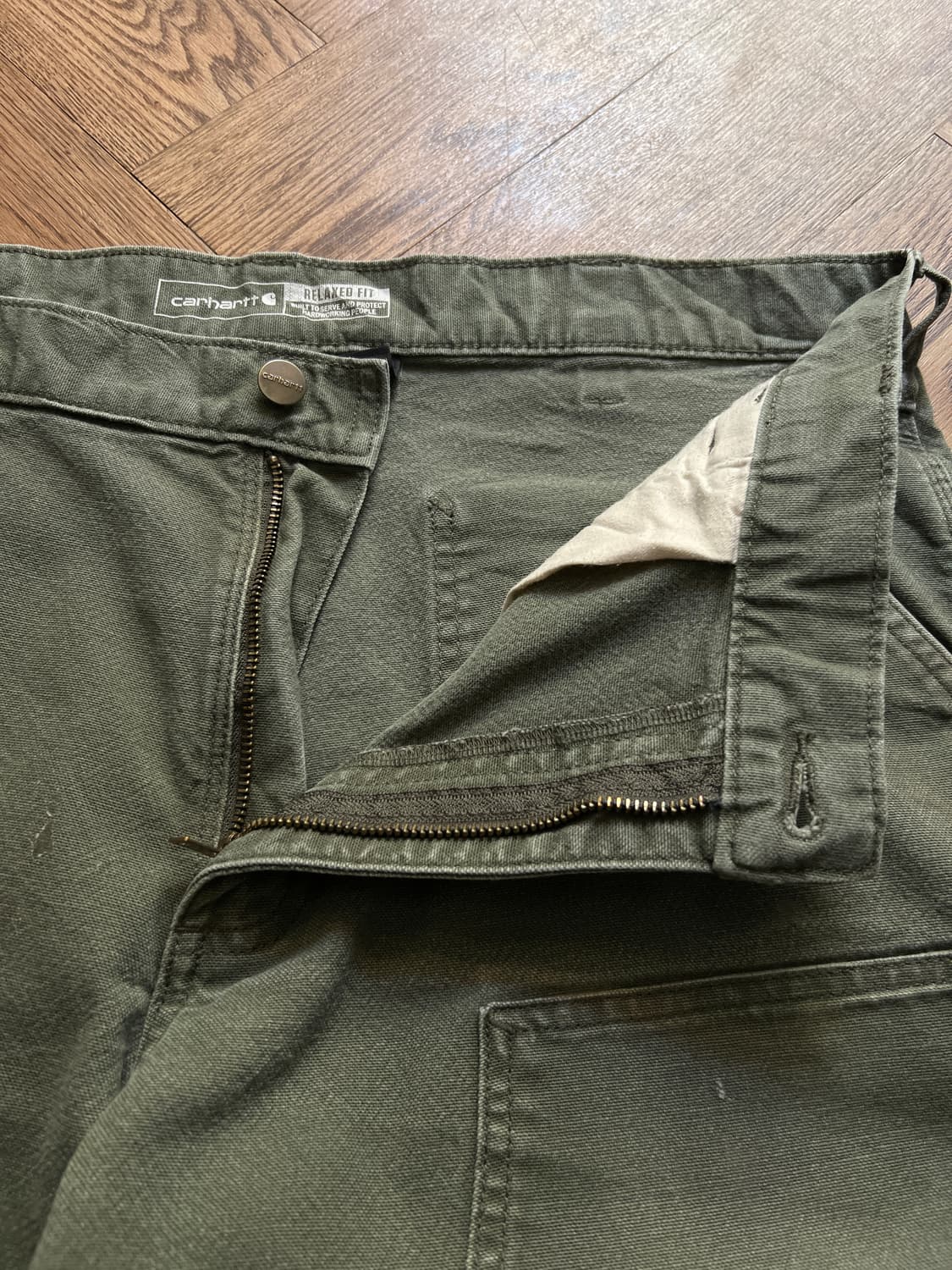[38]칼하트 USA 더티워싱 모스그린 더블니 워크 팬츠 상품이미지3