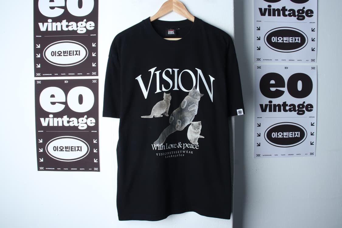 (XL-2XL) 비전스트릿웨어 반팔 티셔츠 고양이프린팅 블랙-H32871 상품이미지2