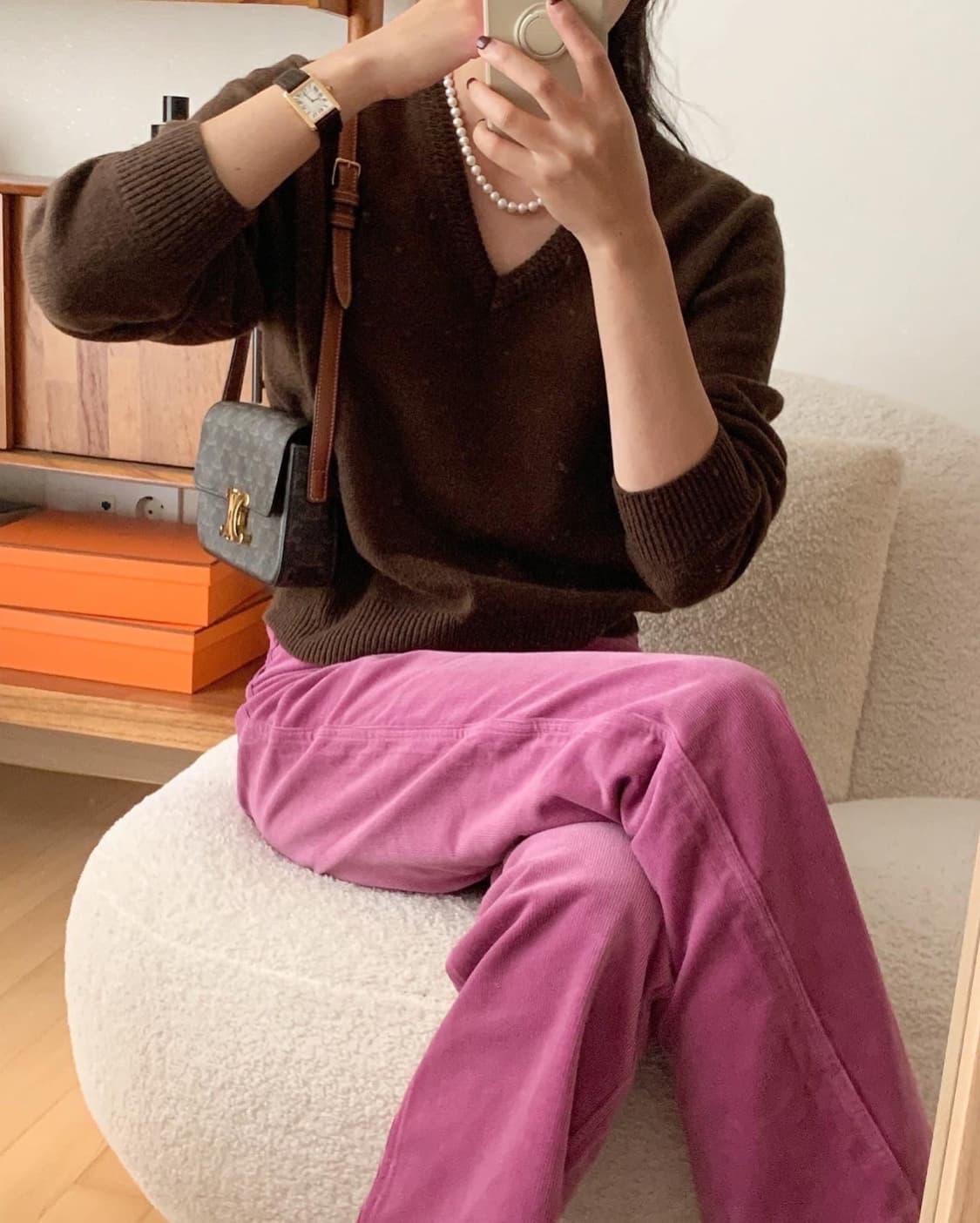 브이넥 니트(브라운) 상품이미지4