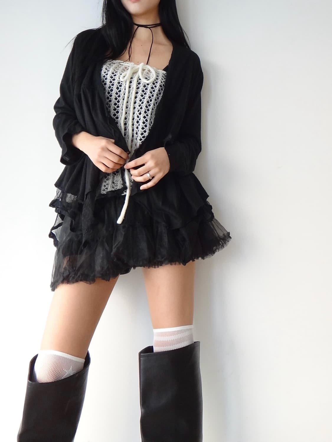 Sheer & dot point open cardigan  상품이미지1