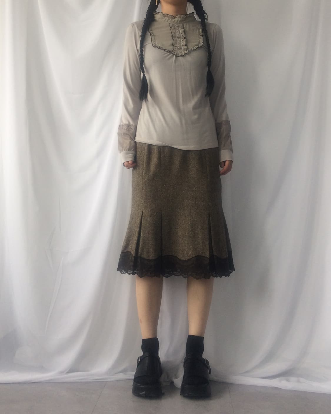 Frill trimming high neck sleeve 상품이미지6