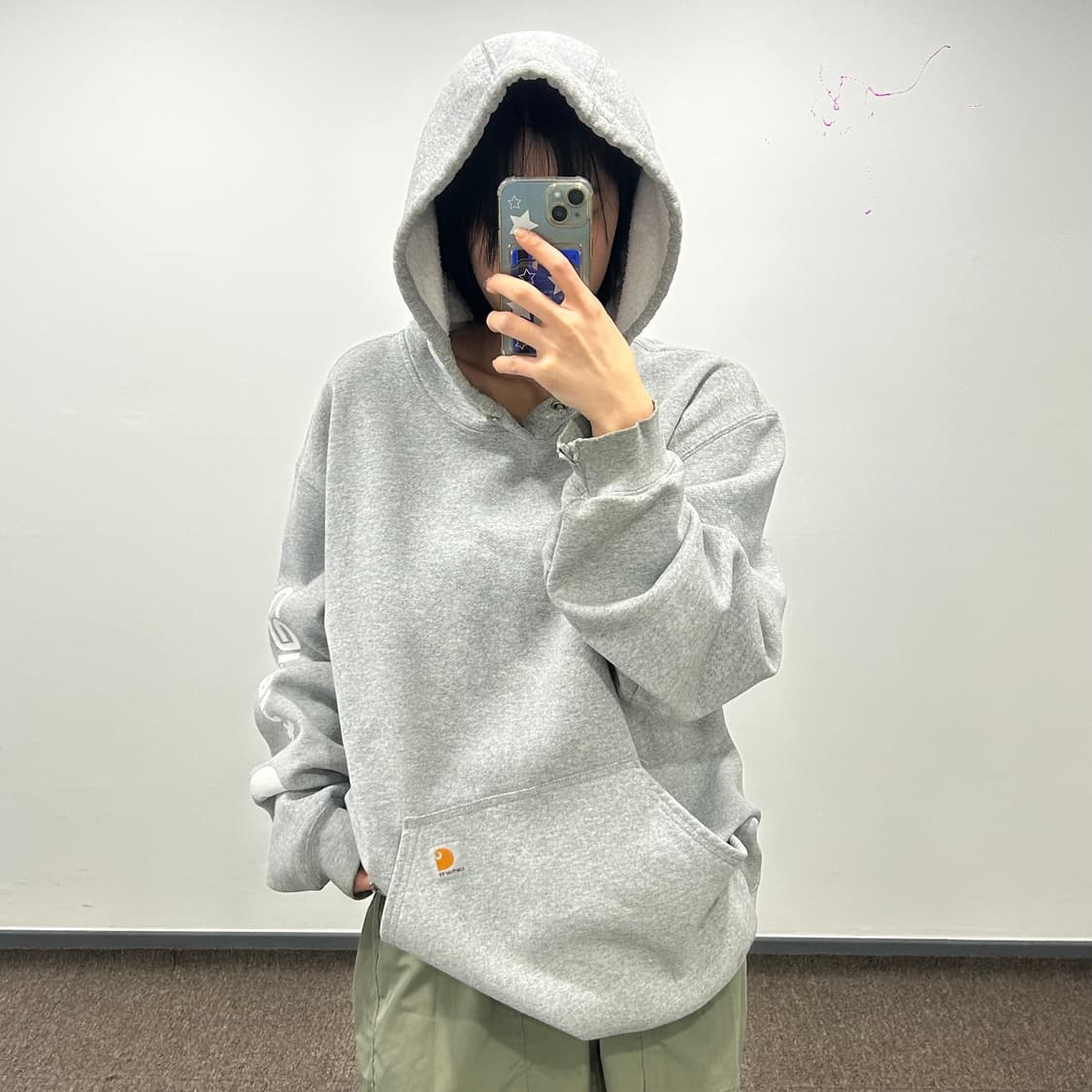 Carhartt 칼하트 사이드 로고 그레이 후드티 상품이미지2