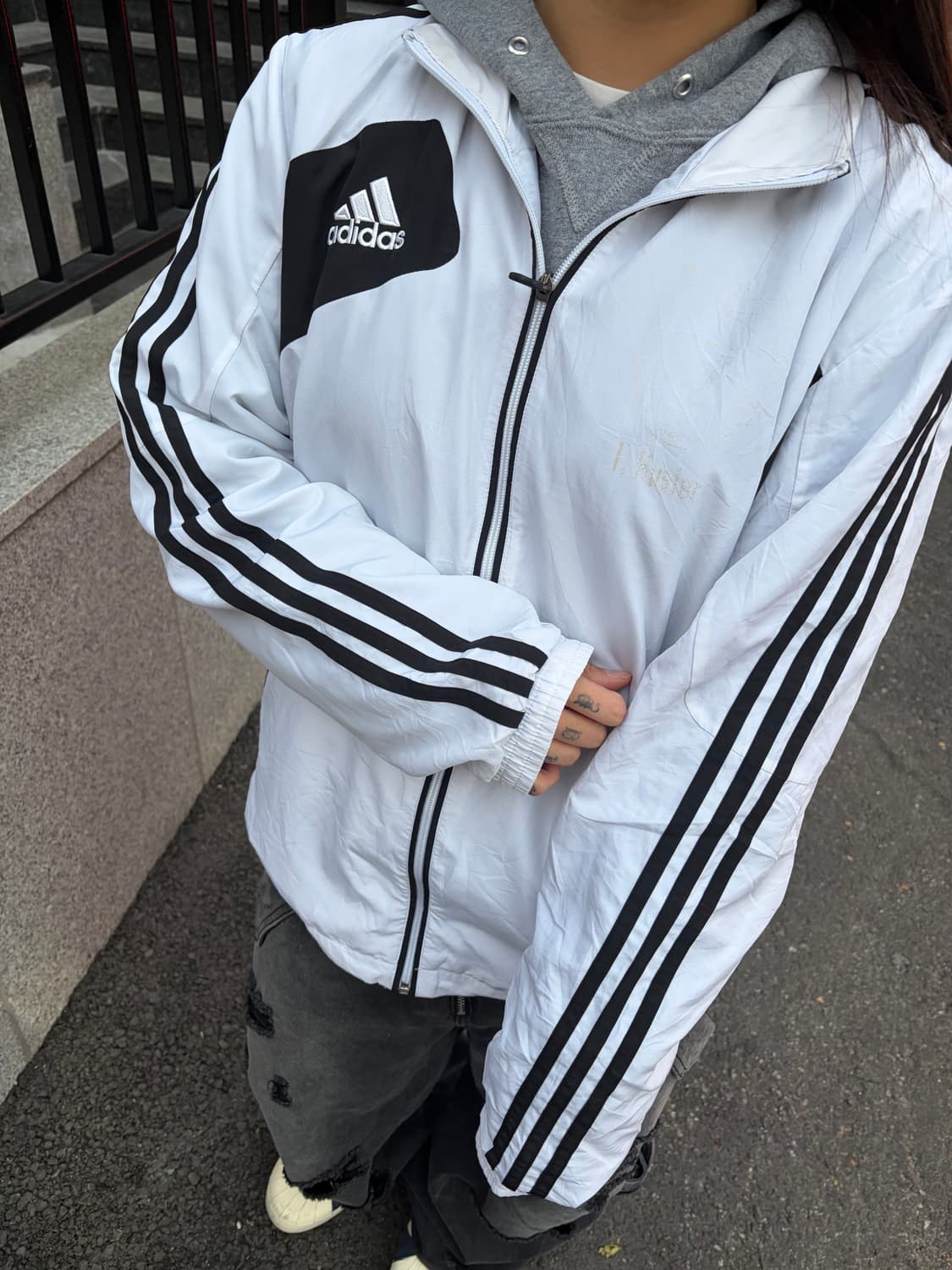 90s ADIDAS 올드스쿨 화이트 오레오 바람막이 상품이미지4