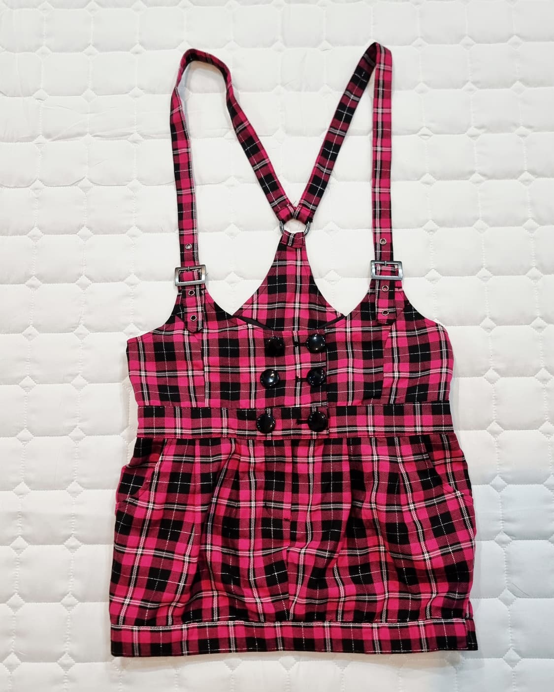 핑크 체크 멜빵 튜닉(미니원피스) 상품이미지1