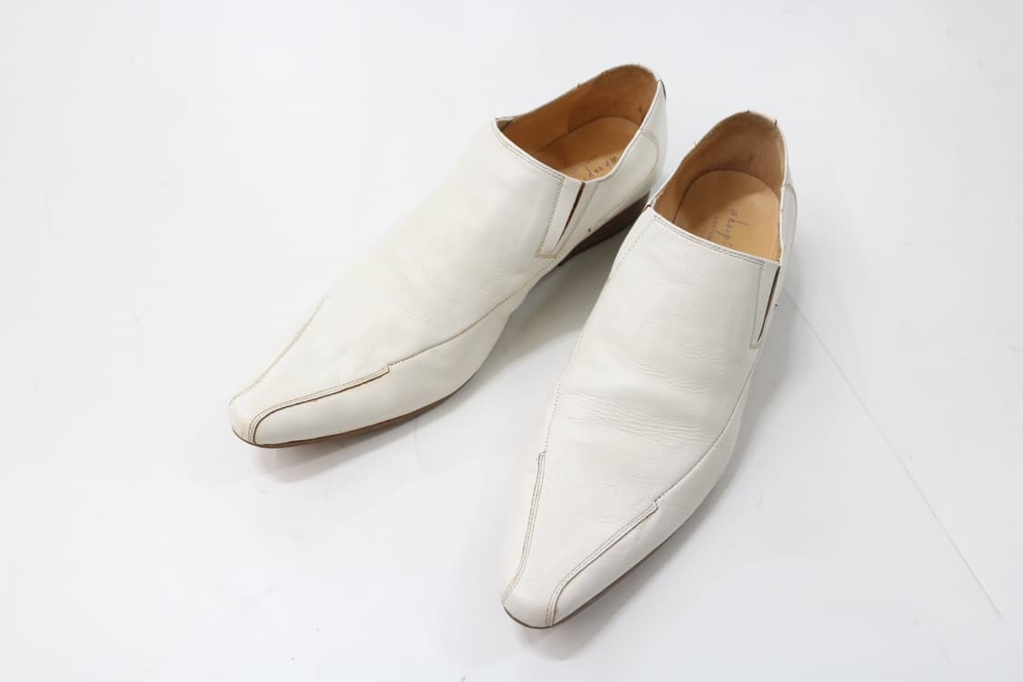 훕데두 빈티지 화이트 레더 포인티드 토 슬립온 로퍼 (42) 상품이미지2