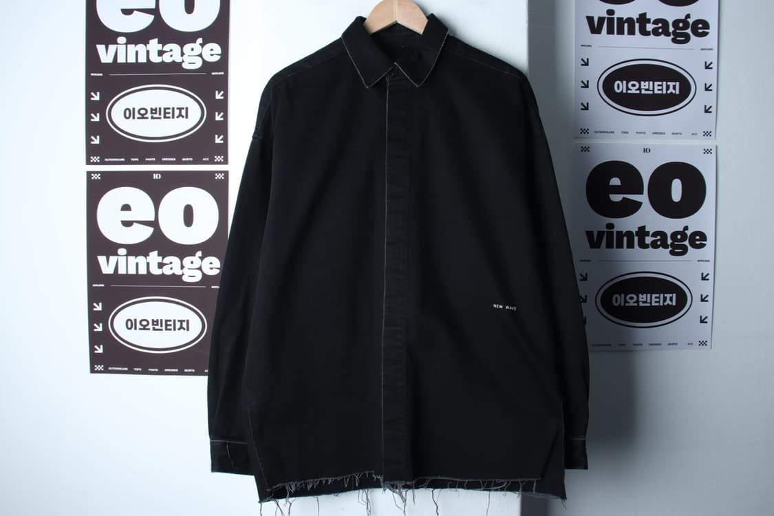 (M-2XL) 플랙 셔츠 남방 오버핏 데님 흑청 그런지-H33211 상품이미지3