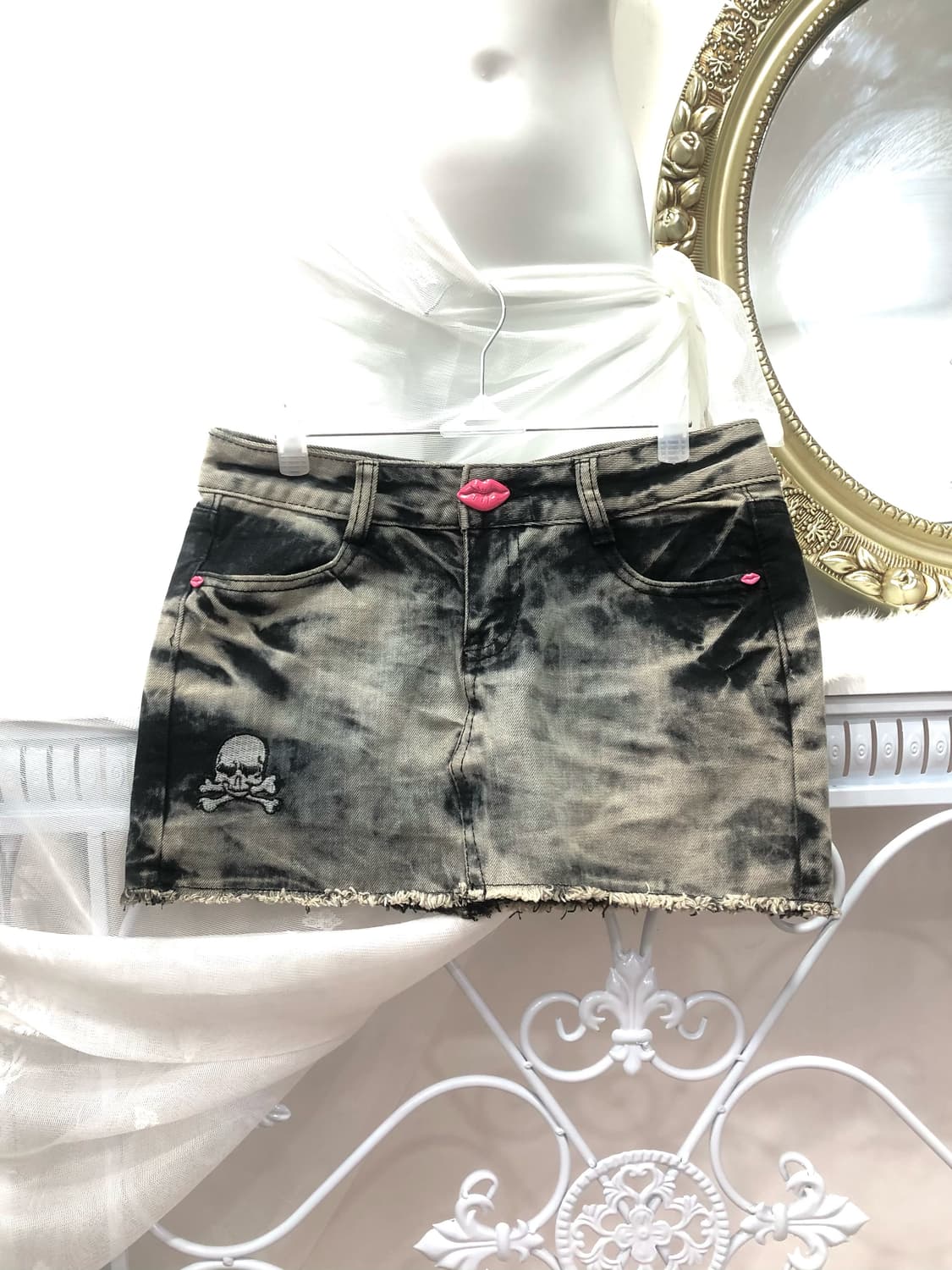 lip&skull point washed mini skirt💋 상품이미지1