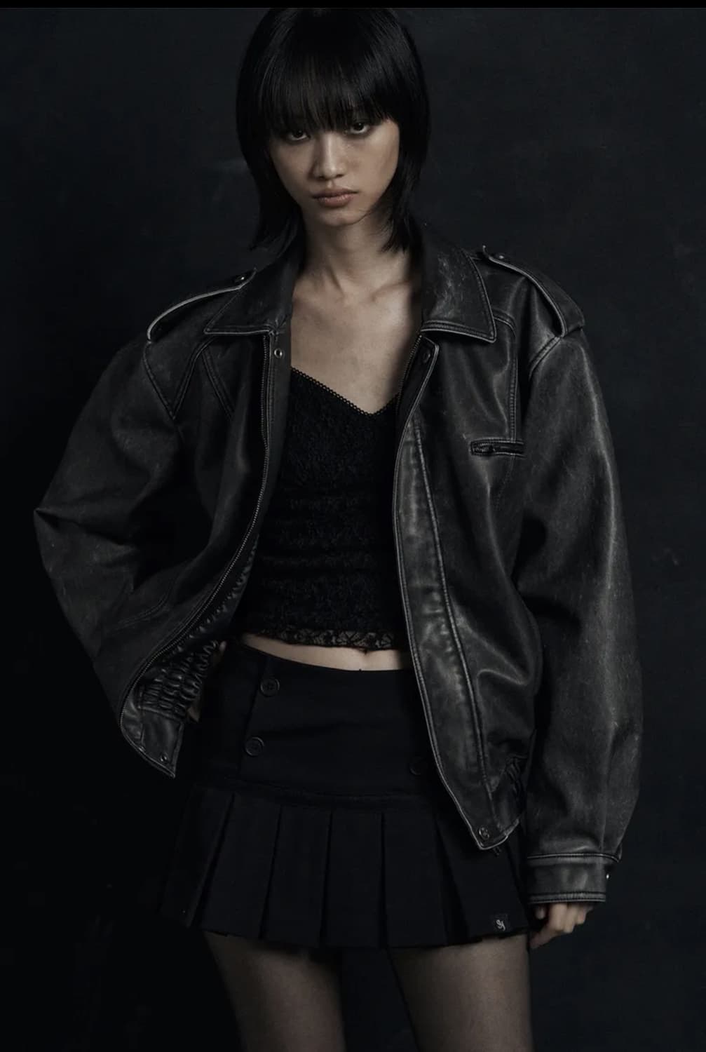 (새상품) 시너진 빈티지 레더 봄버점퍼(블랙) 상품이미지1