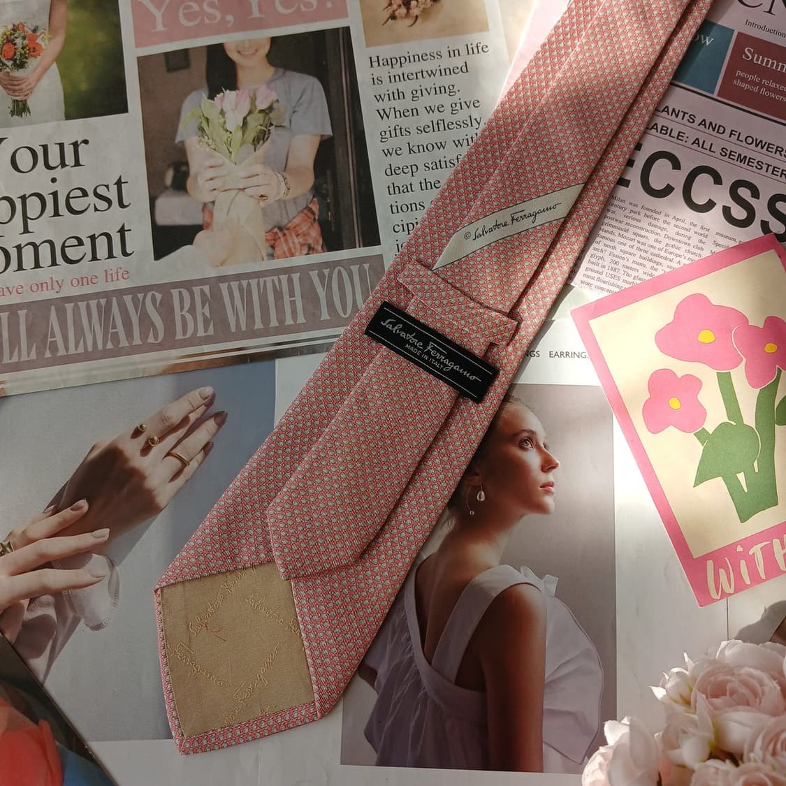 페라가모 실크 핑크 고래 패턴 넥타이 8.6cm A~B등급 A19422
 상품이미지5