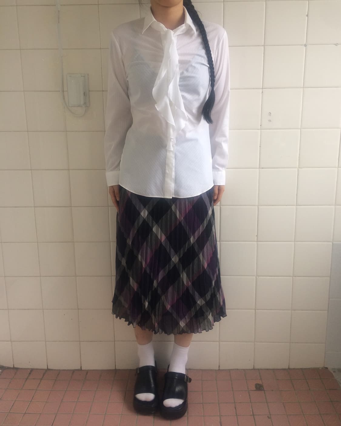 Argyle pattern pleats long skirt 상품이미지5