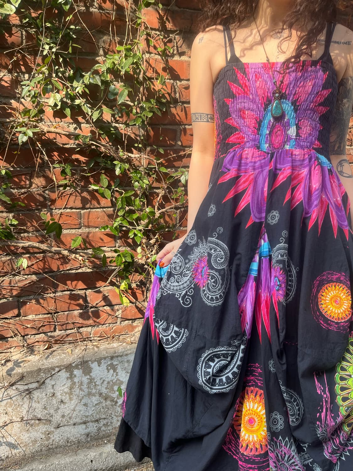 블랙 히피 에스닉 패턴 롱 원피스 상품이미지2
