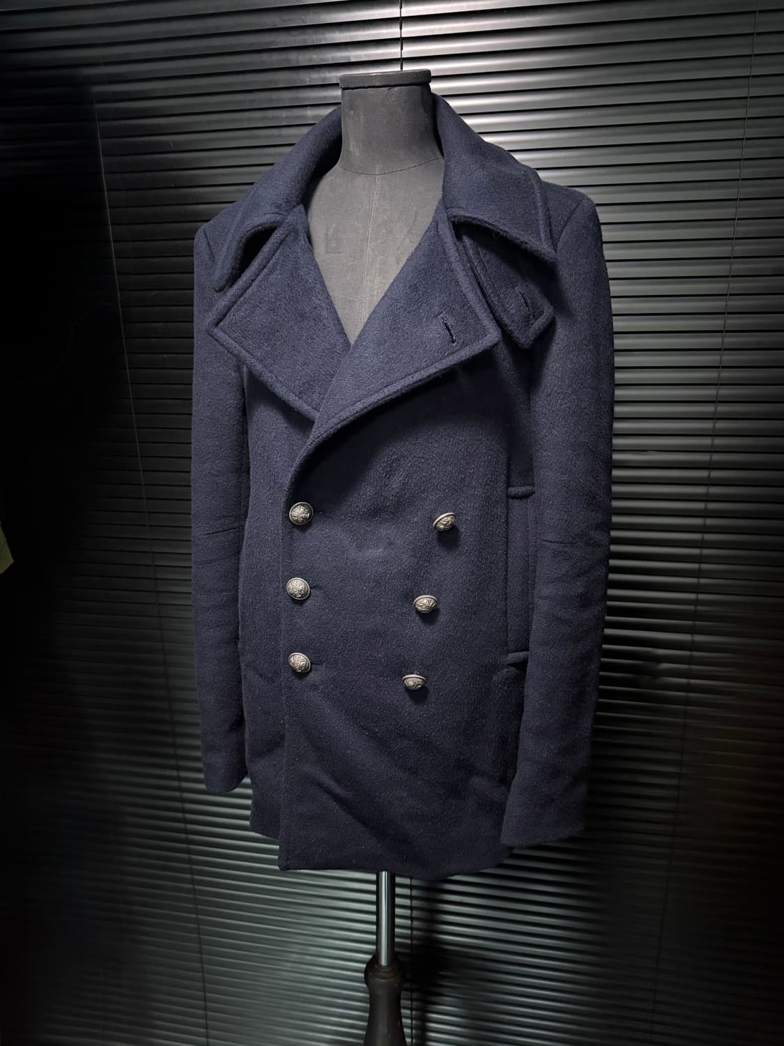 UN COIL 언코일 네이비 남색 울 캐시미어 더블 발마칸 피코트 하이넥 상품이미지5