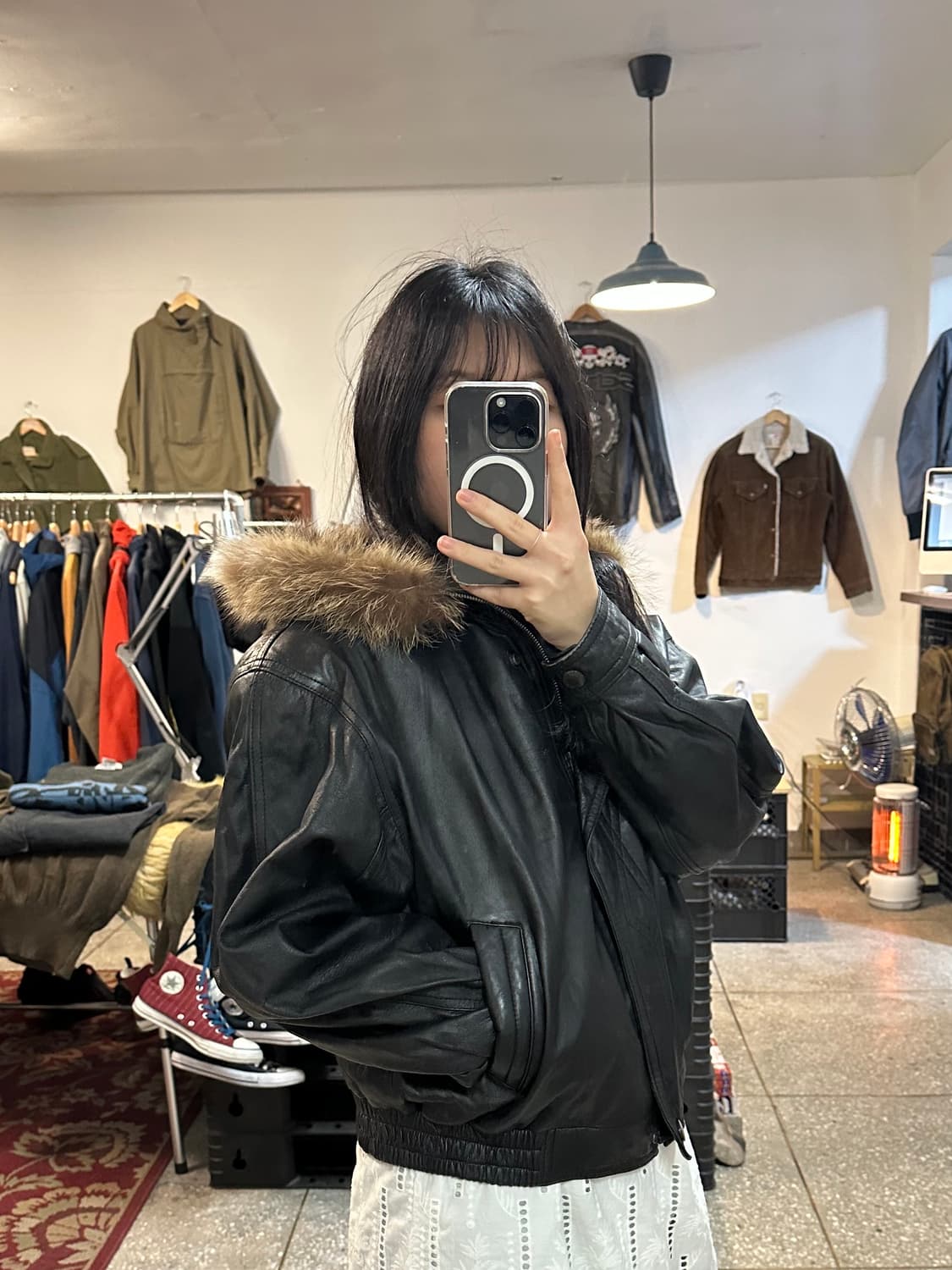 소가죽 크롭 퍼후드 봄버 상품이미지1