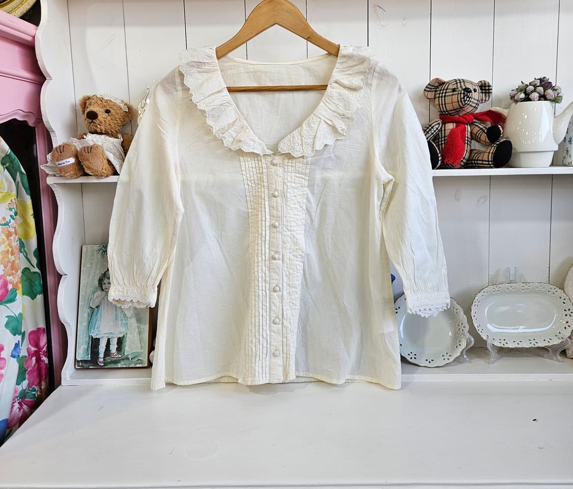 코튼 레이스 프릴 블라우스 상품이미지1