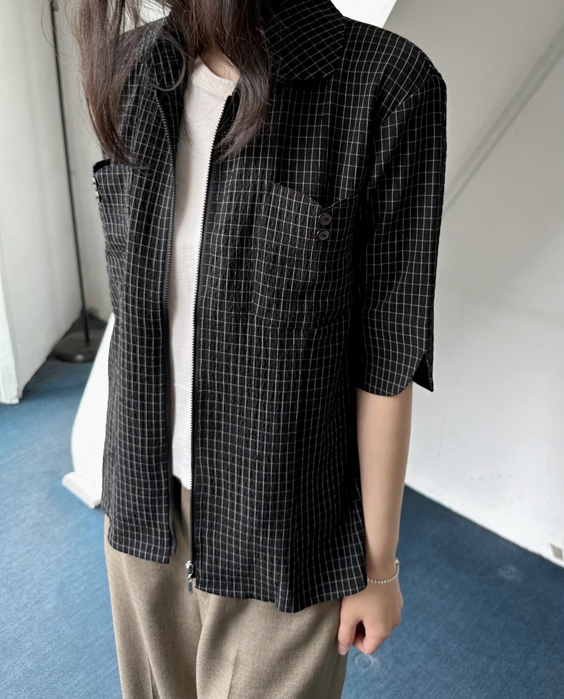 Light fabric natural check shirt jacket 상품이미지8