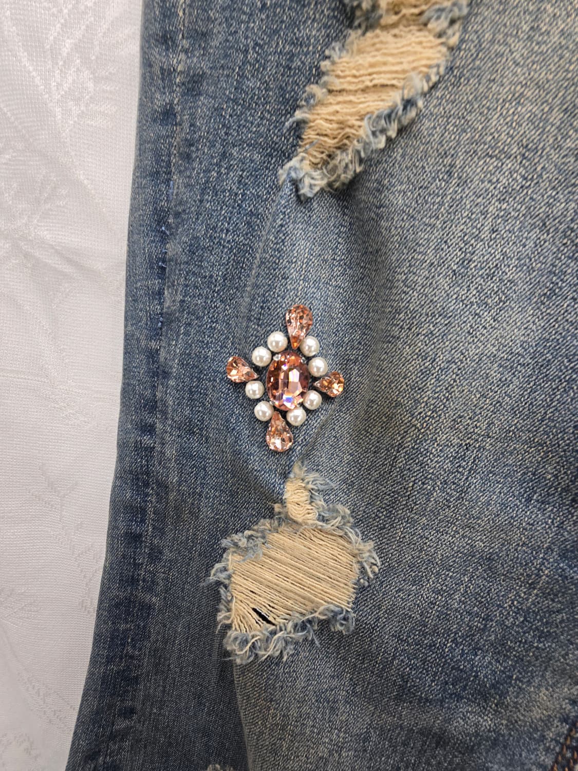 얼진 데미지 부츠컷 청바지 데님 큐빅 장식 상품이미지6