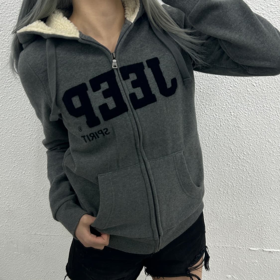 지프 센터로고 그레이 후드집업 S 상품이미지2