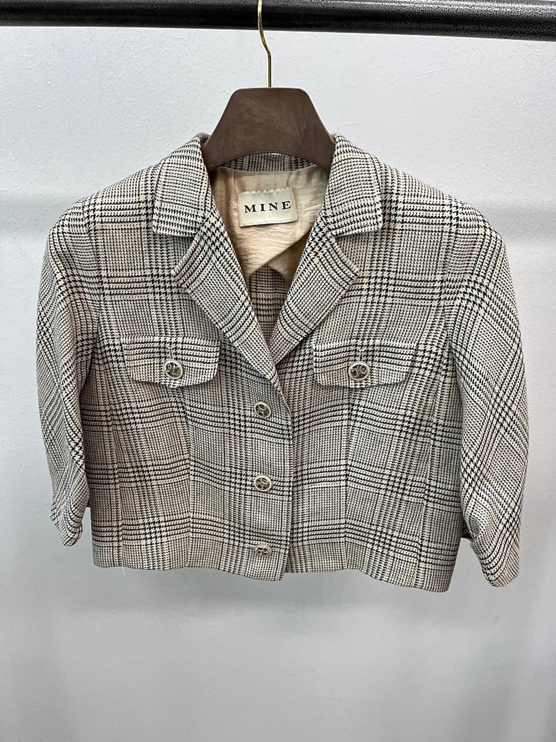 여) 마인 체크 린넨 크롭자켓 상품이미지3