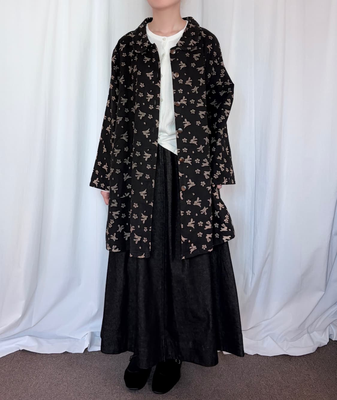 Rabbit Pattern Midi Coat - Brown 상품이미지1