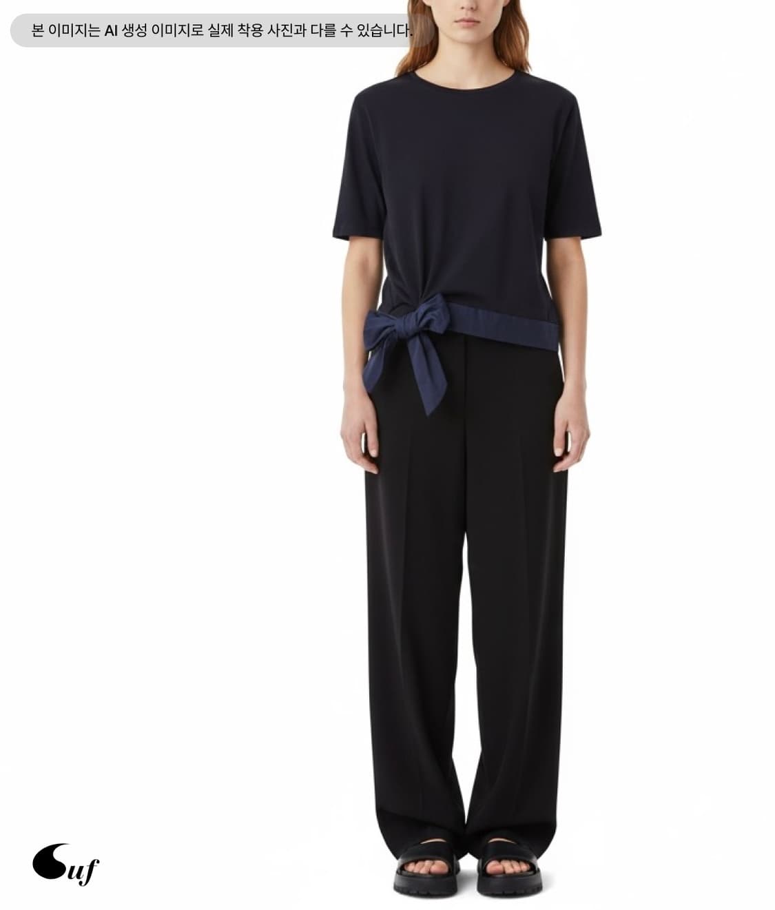 ribbon draped T-shirt 상품이미지1