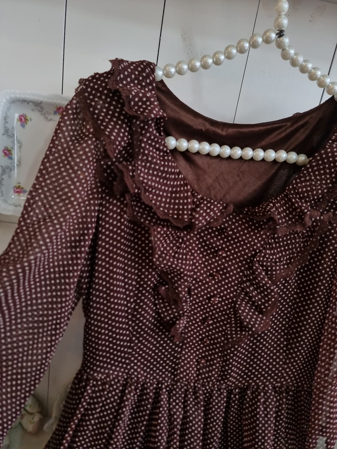 브라운 도트 쉬폰 프릴원피스 상품이미지3