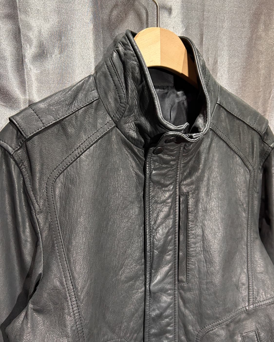 S 하이넥 워시드 블랙 레더자켓 상품이미지4