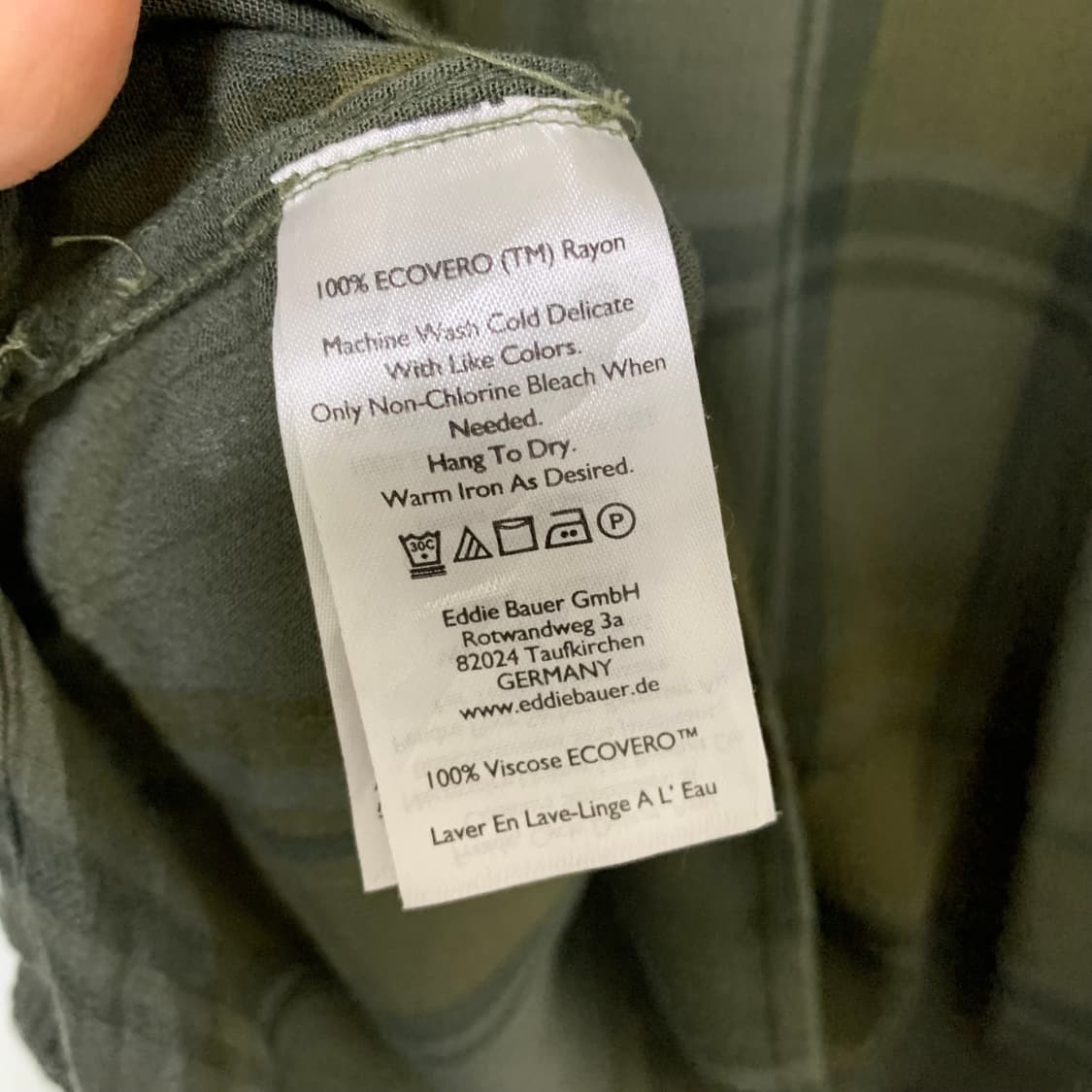 에디바우어 브이넥 헨리넥 체크 반팔 셔츠블라우스 카키 루즈핏모리걸 상품이미지4