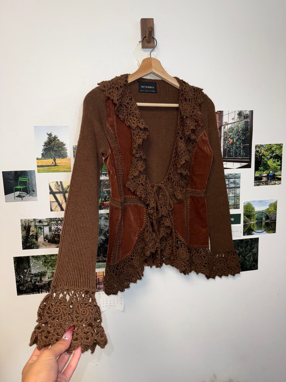 Dark brown velvet crochet bolero 가디건 상품이미지2