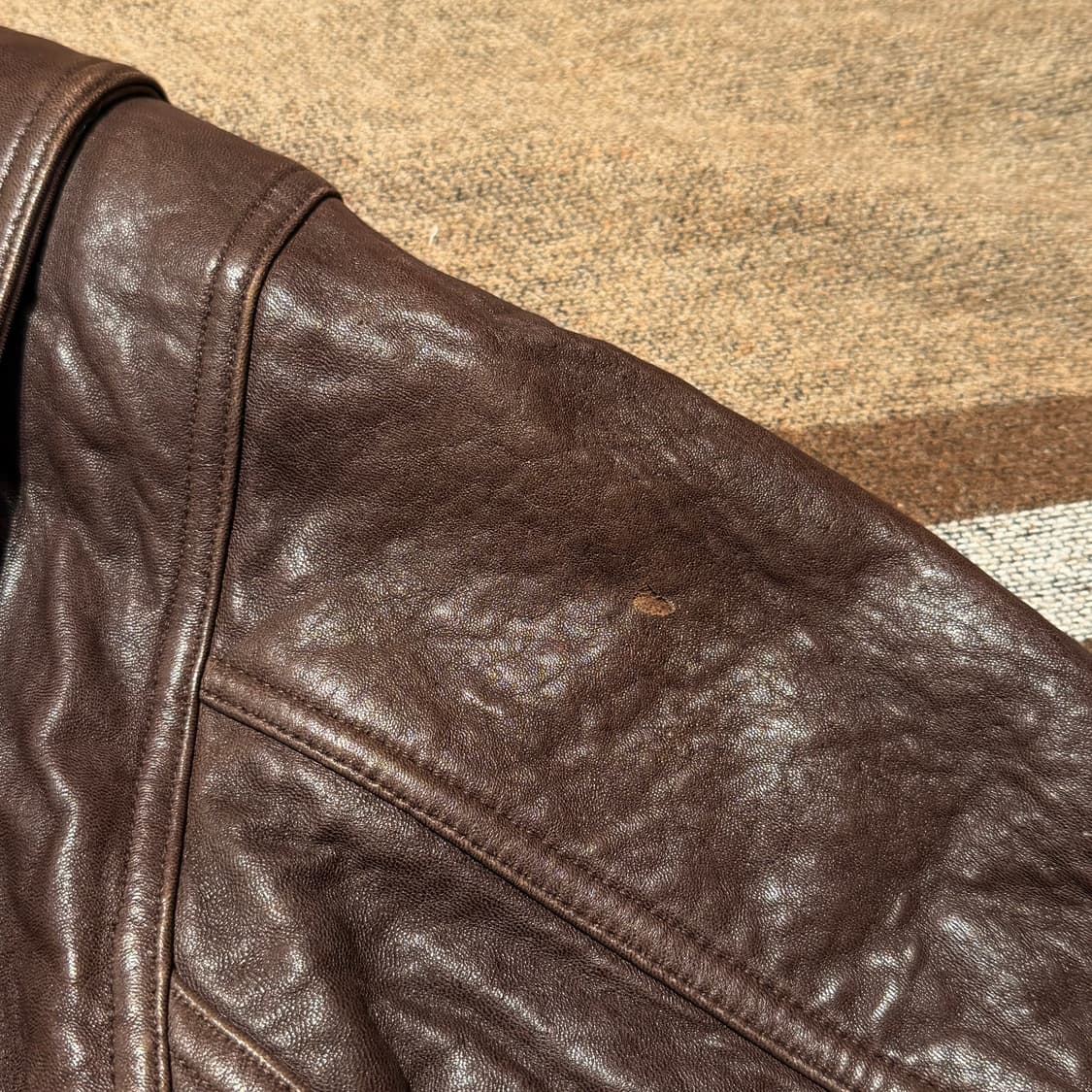 JR 빈티지 헤비 양가죽 A-2 레더 자켓 L 105 봄버 브라운 상품이미지10