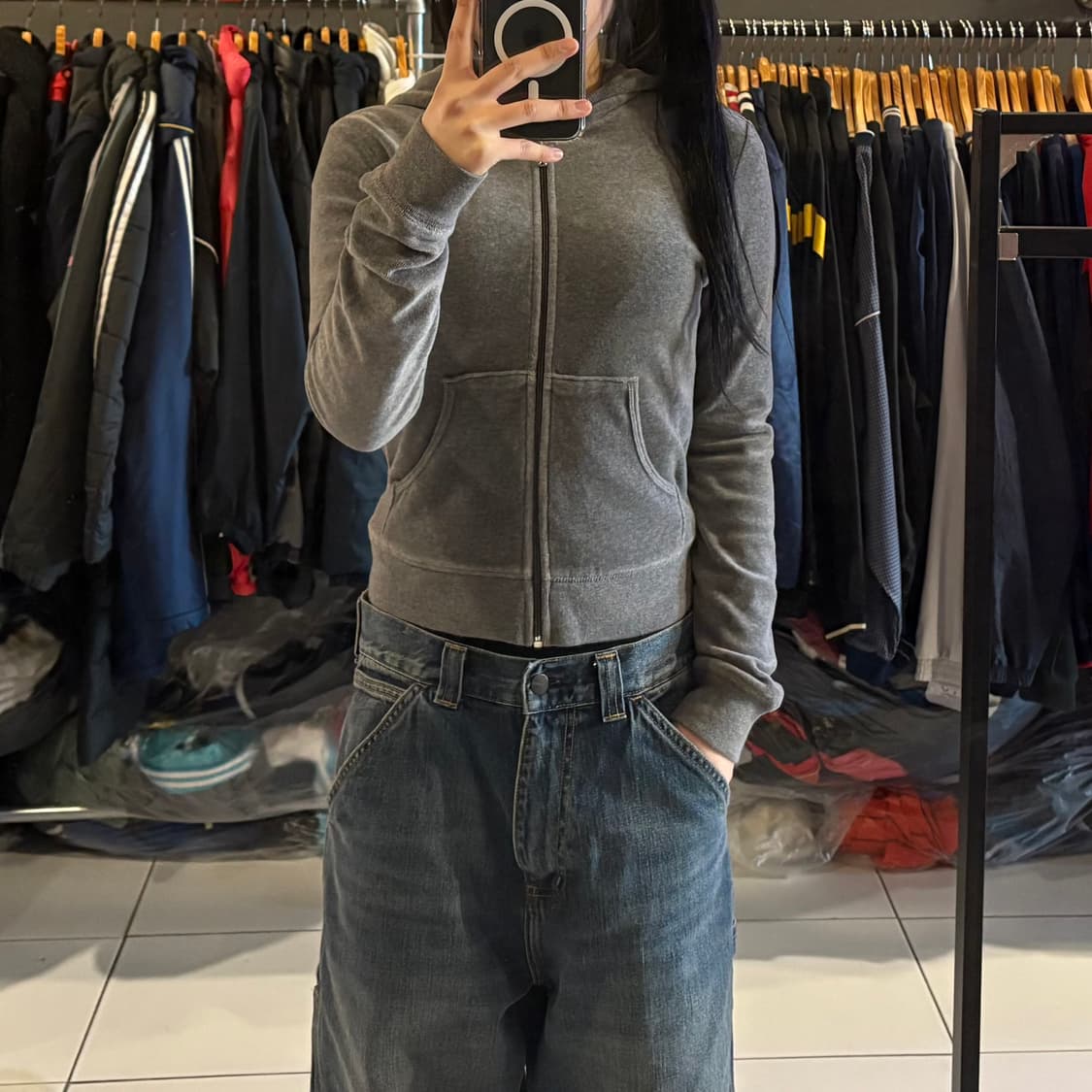 쥬시 꾸뛰르 그레이 벨벳 후드 집업 상품이미지2