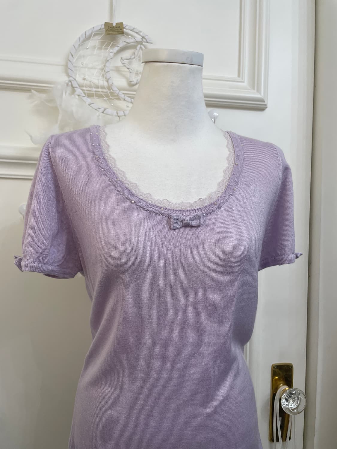 lavender lace bow point knit top(size-M) 상품이미지5