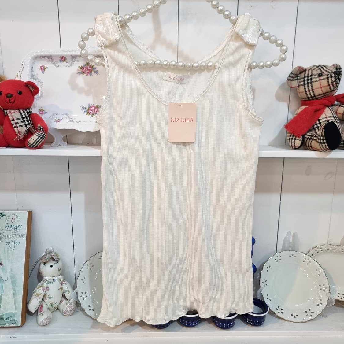 LIZ LISA(리즈리사) 아이보리 골지 리본 나시 상품이미지1