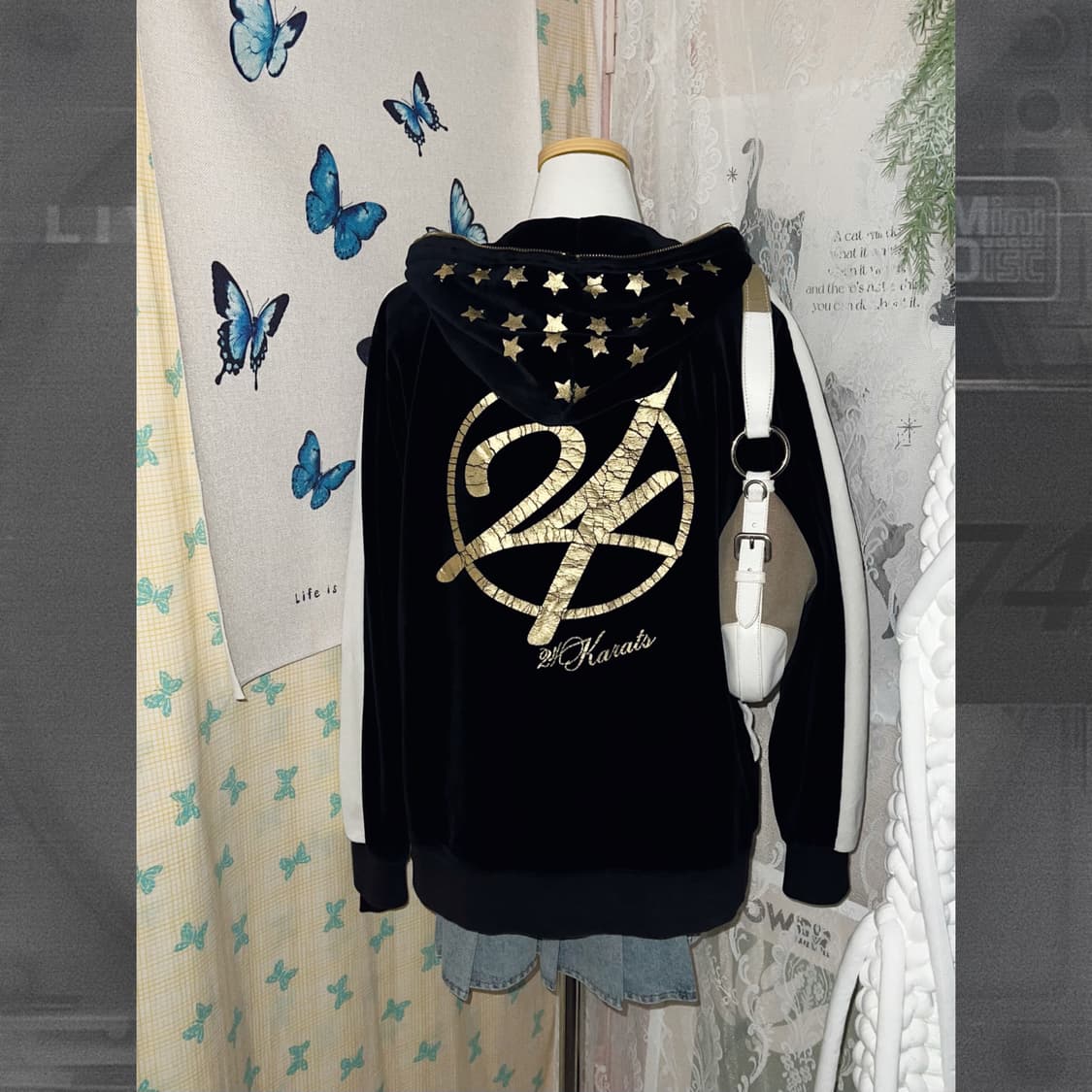 블랙 벨벳 와투케 투웨이 후드 집업 상품이미지6