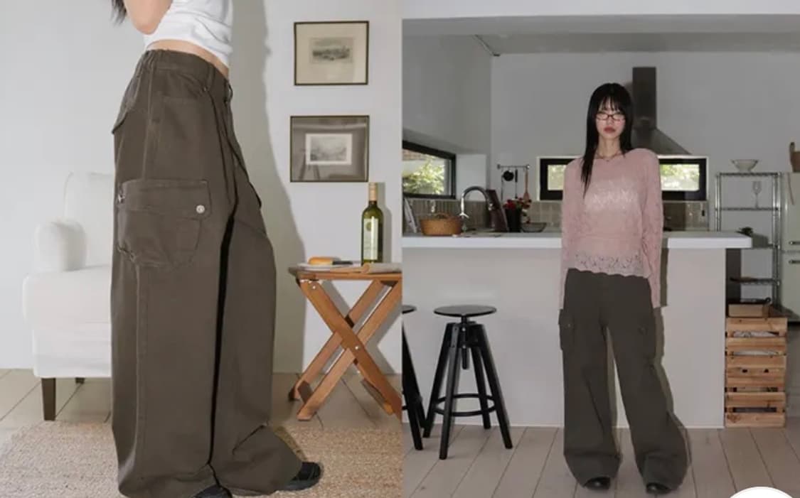 원더원더 하우브 백커브 카고 포켓 와이드 코튼 팬츠 상품이미지1