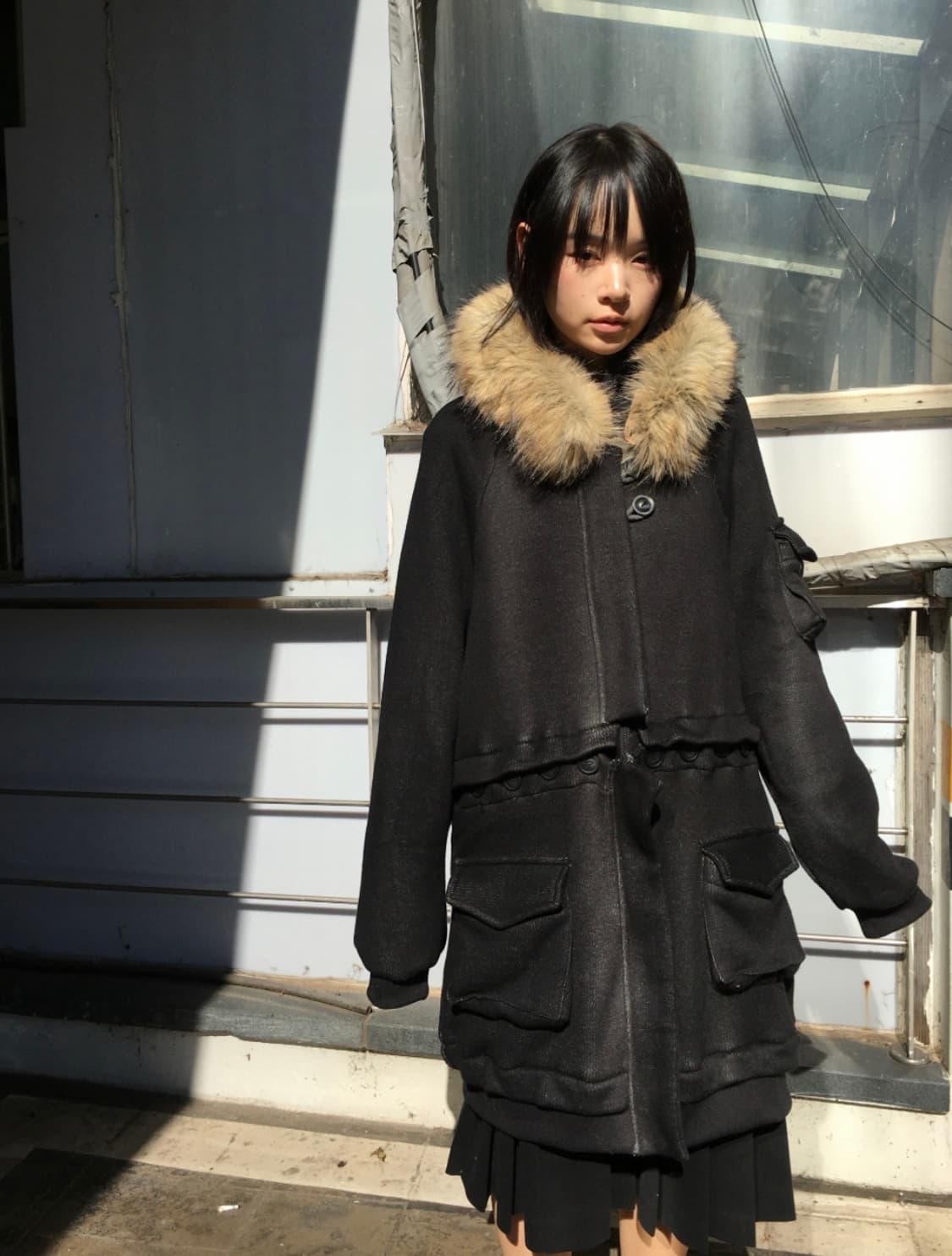 오스하이 2way Fur Hood Zip Up Vintage Black 상품이미지1